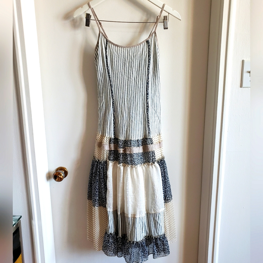 Malvin Hamburg Midi Dress Lined Adjustable Straps Block Sheer Patterns Woman 36